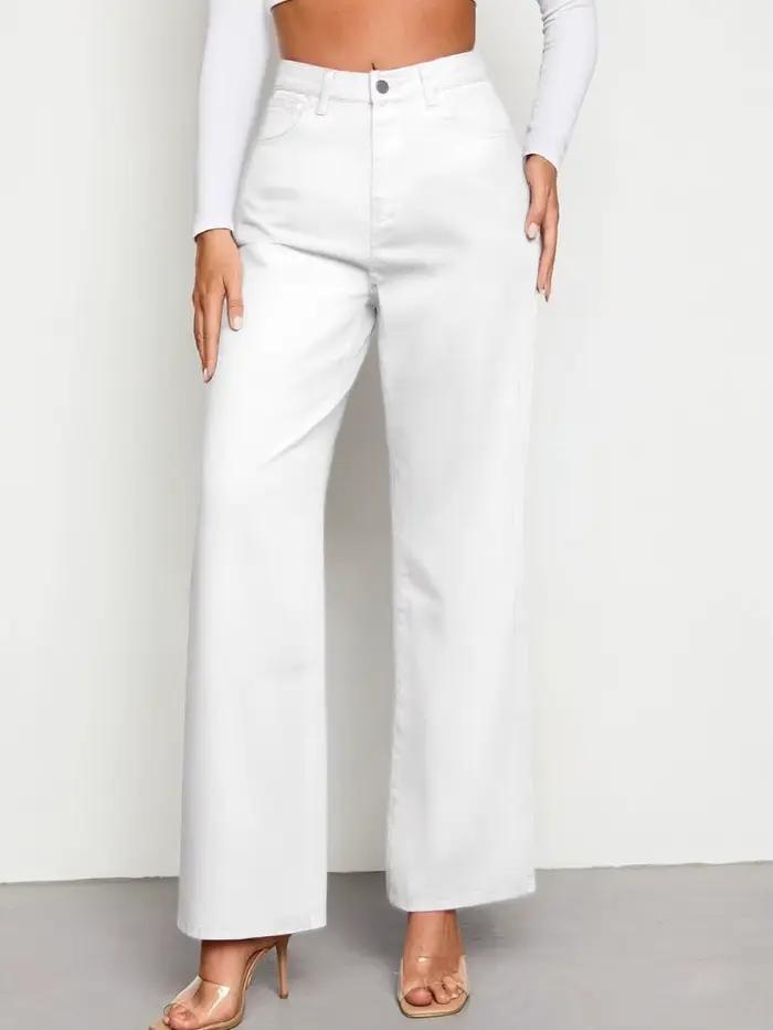 Jean blanc laiteux pour femme, décontracté, saison tout l'année, avec broderie de noeud papillon, adapté à toutes les saisons, confortable et polyvalent