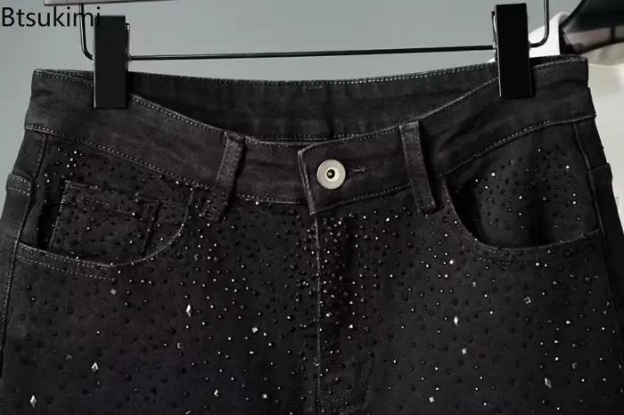 2026 Nouveaux hommes Jeans Noirs Mode Pleine Étoile Diamant Embelli Conception Style Coréen Denim Pantalons Décontractés