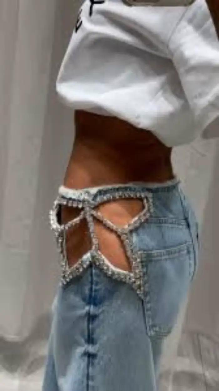 Nouveau Jean Femme Taille Haute Bleu Délavé Coupe Ample Style Y2K Décontracté avec Détails Creux – Vêtements