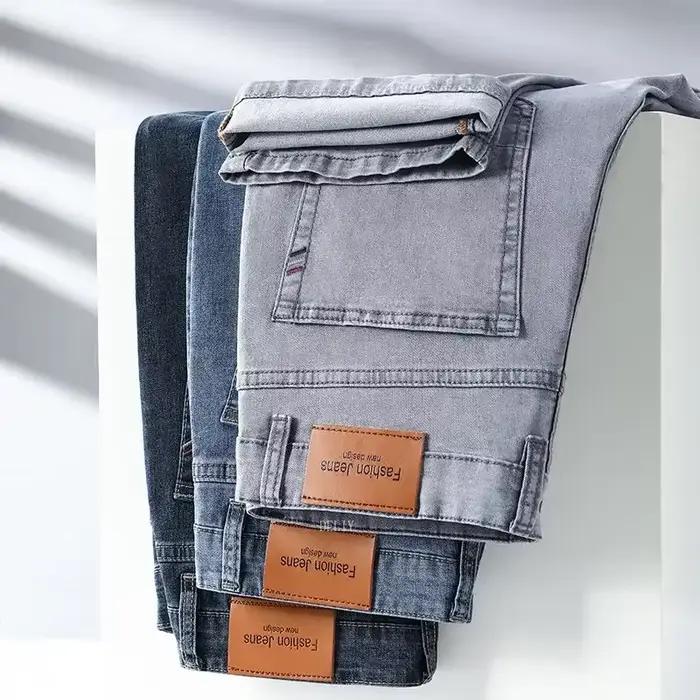 Jean droit DELIY en coton extensible, style décontracté et élégant, gris clair et bleu, pour hommes, saison printemps et été, pour affaires et sorties