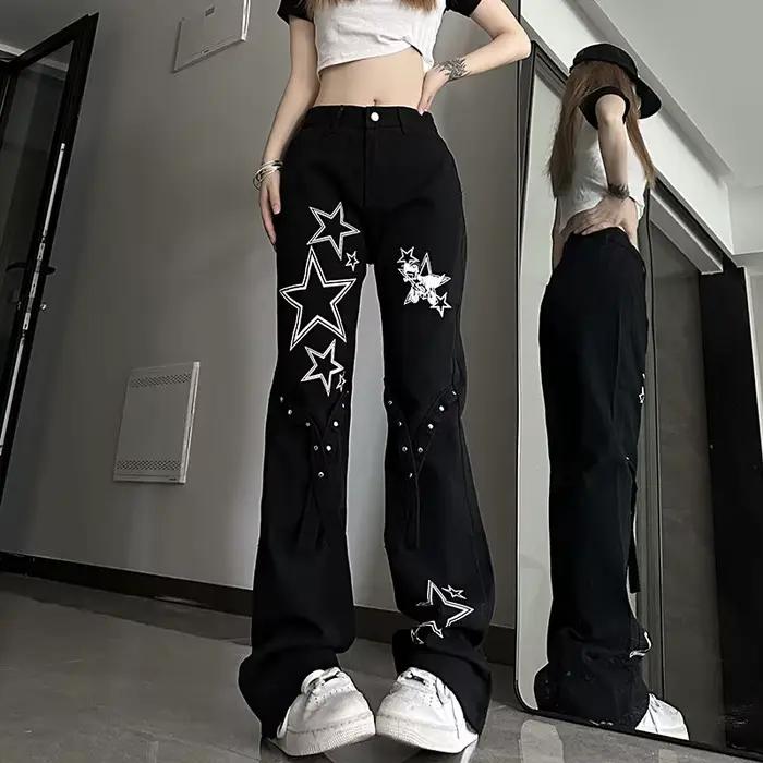 Pantalon en denim taille haute pour femme