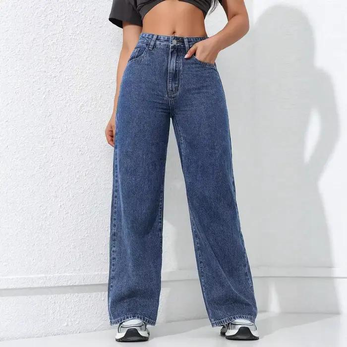 Jean large américain délavé bywindto pour femmes printemps été coupe droite polyester ajustement lâche occasions spéciales