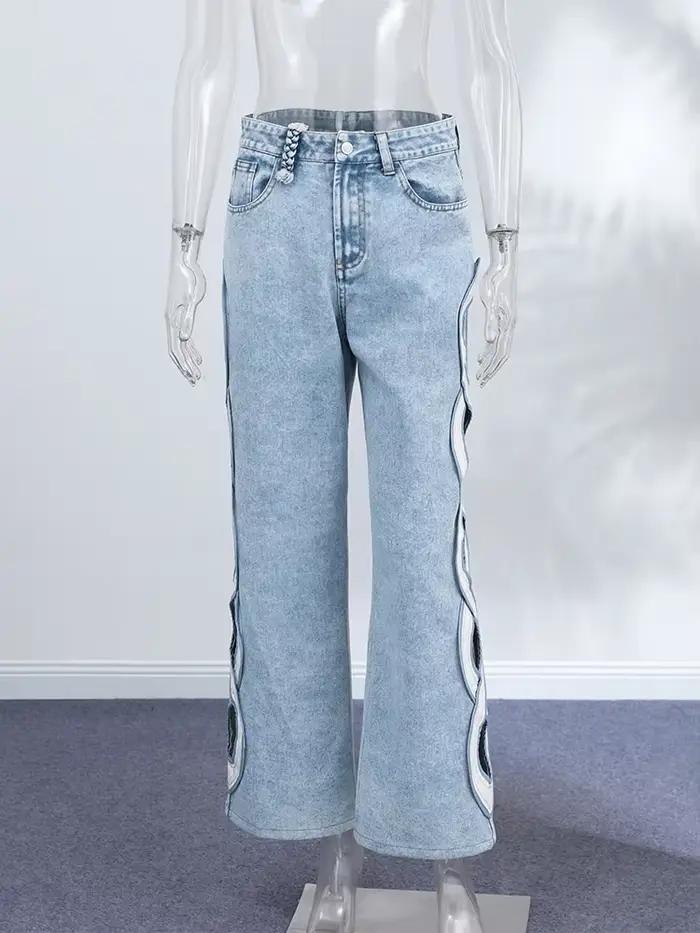 Jean Femme Tendance Été en Denim Taille Haute à Découpes