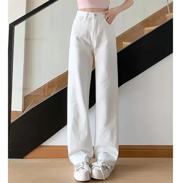 Offre spéciale femmes classique mode jambe droite jean dame taille haute décontractée Denim pantalon femme confortable