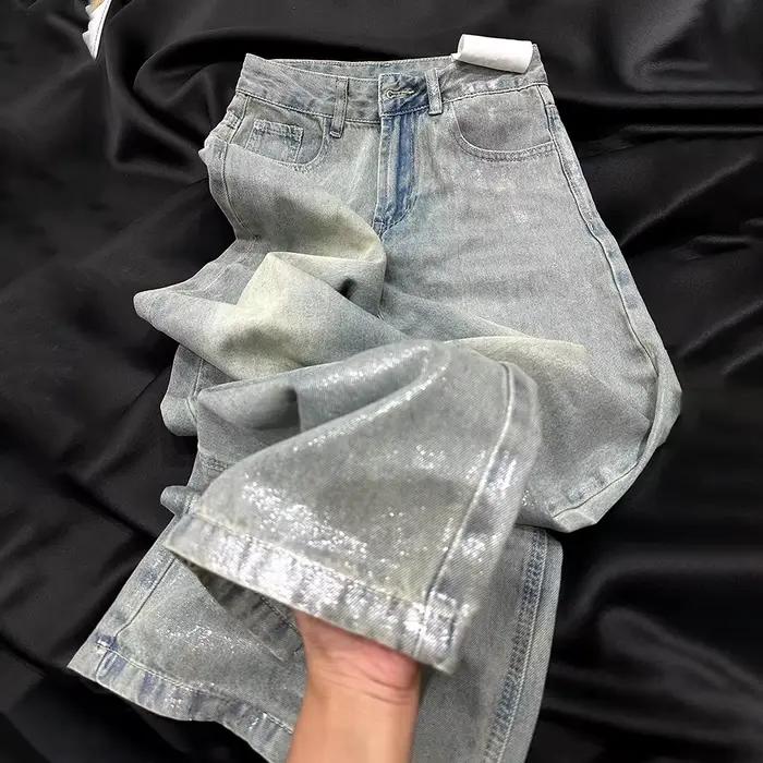 Jean tendance bleu argenté pour femme