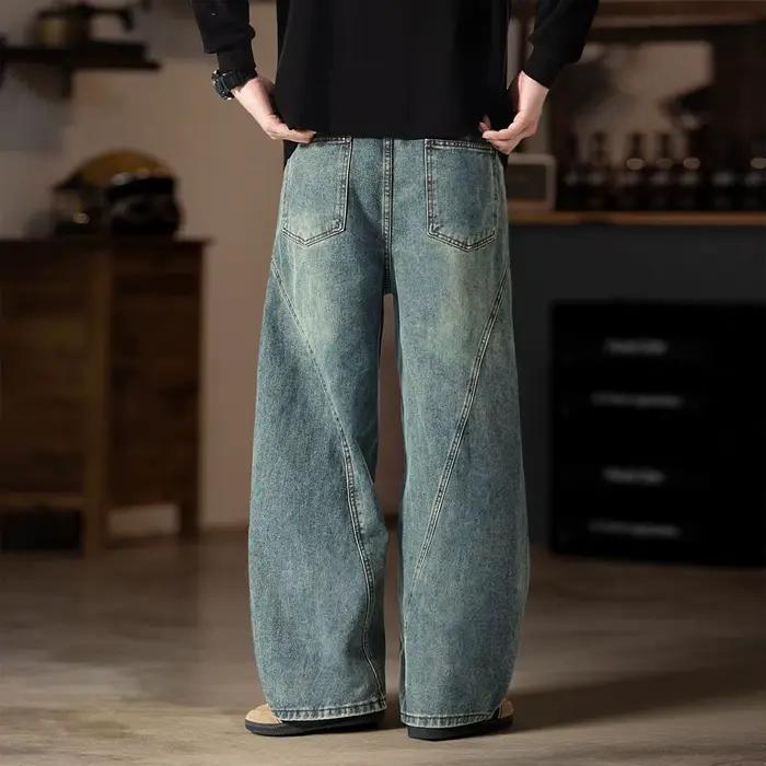 Jean Scimitar délavé YEMOCILE coupe ample et large pour hommes printemps été occassions quotidiennes style décontracté