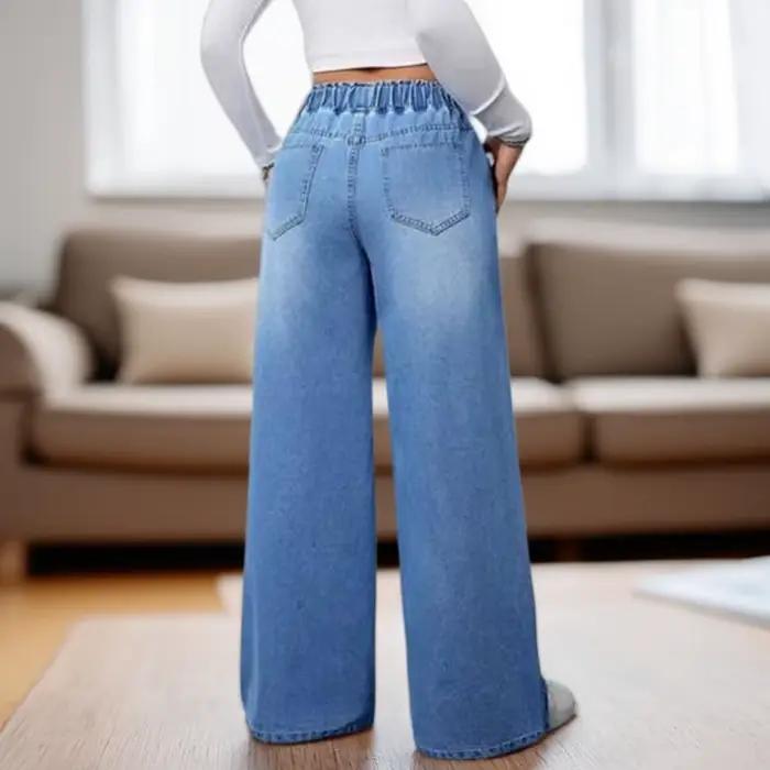 Jean décontracté ample en denim délavé pour femme