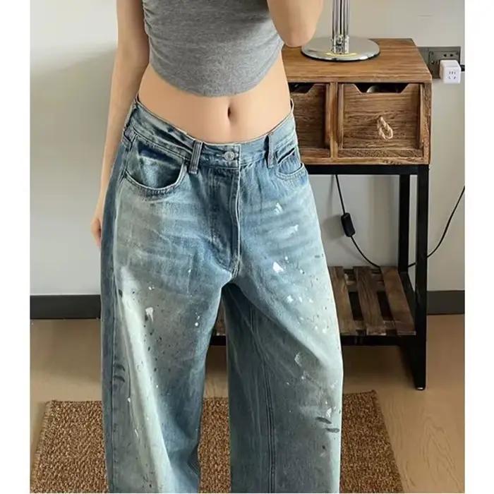 Femmes concepteur taille haute jean pantalon femme Chic imprimé Baggy Denim