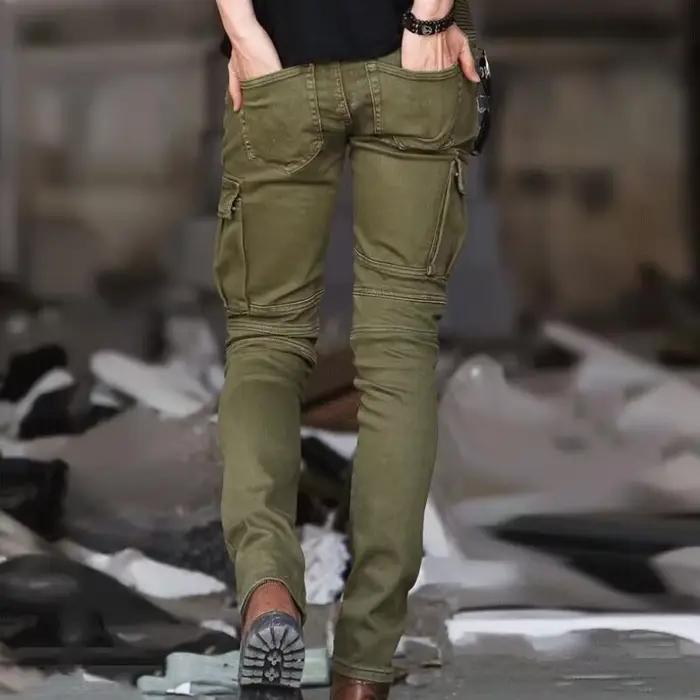 Jean de motard en denim vert pour homme