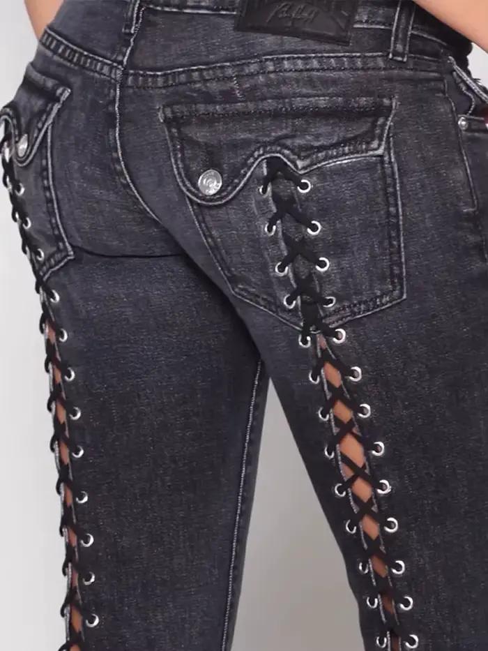 BKQU – jean gothique à lacets pour femmes