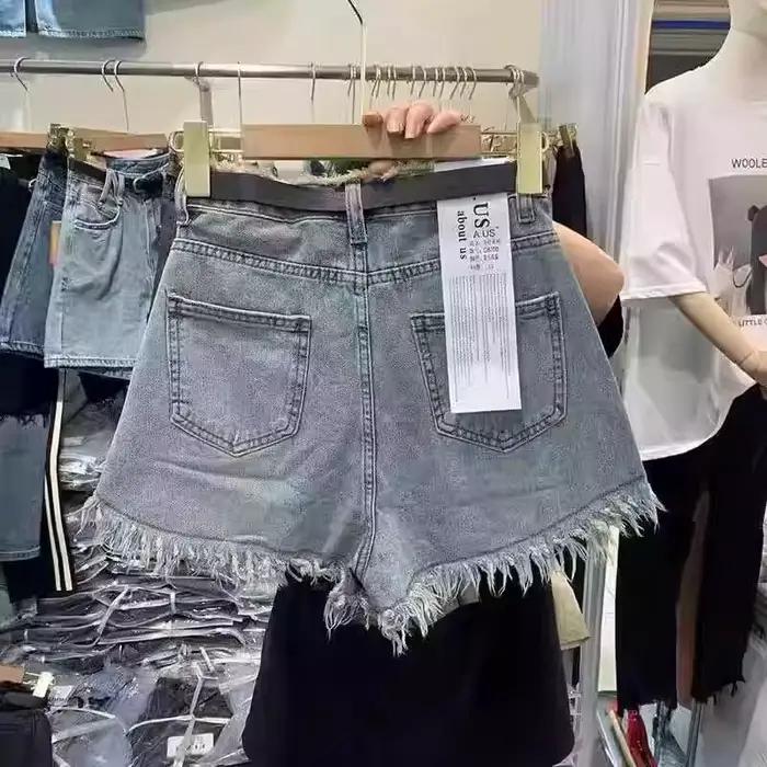 Jean court rétro amincissant style américain à jambe large pour femme