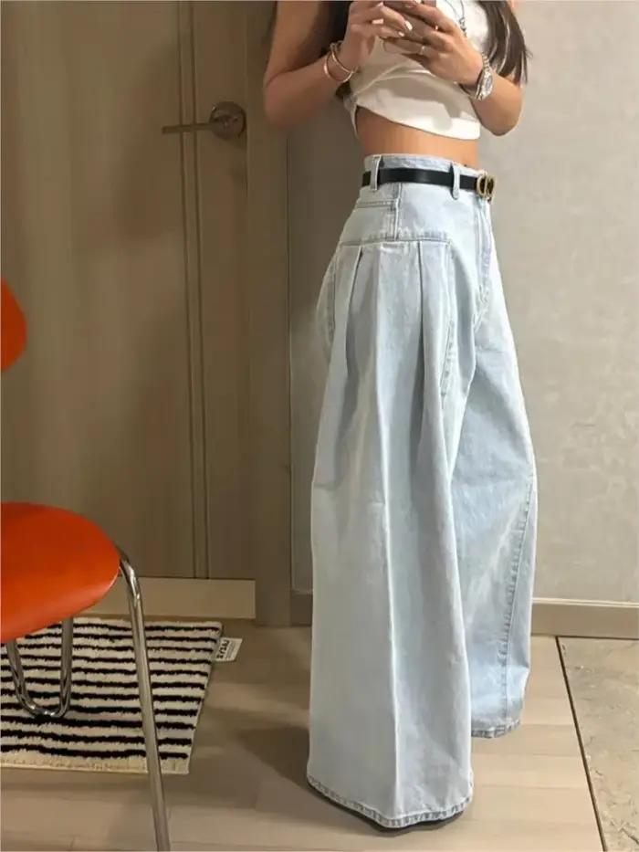 Jean printemps été longue jambe large pantalon femmes taille haute mode décontracté Style coréen dames