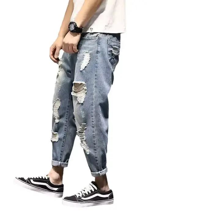 Jean en denim fin à trous pour homme