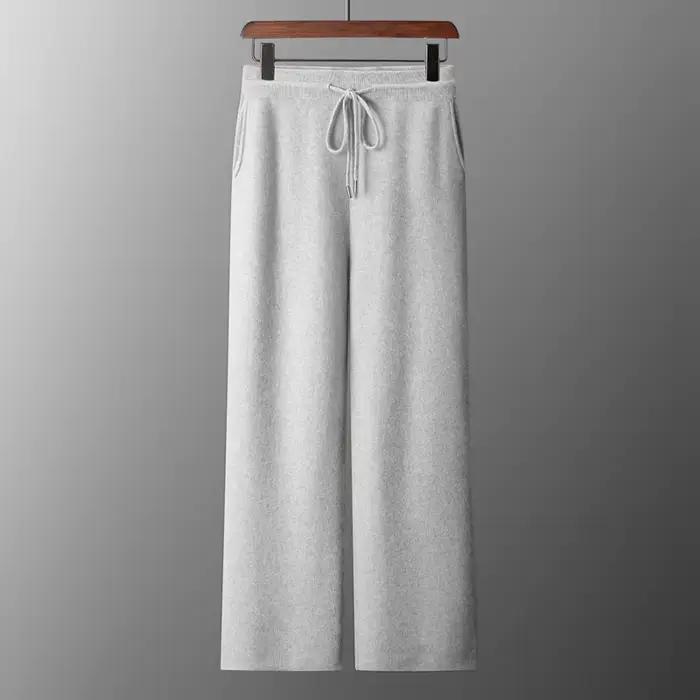 Pantalon tricoté à jambes larges pour hommes en laine pure, élégant et confortable, pour hiver et occasions professionnelles