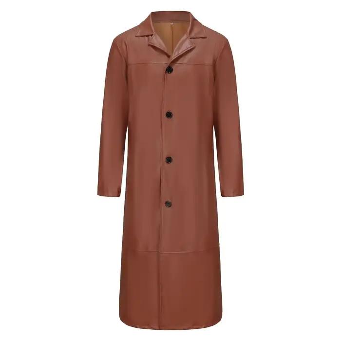 Veste longue en simili cuir homme style gothique punk col rabattu boutonnage détresse printemps automne durable pour homme occasions quotidiennes