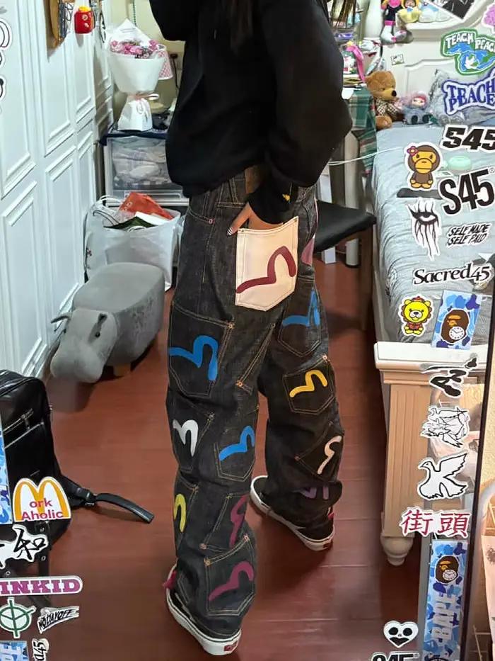 Jean Cargo Baggy pour femmes Abi Y2k Streetwear japonais Hip-pop Goblin Core Cyber Punk Pantalon