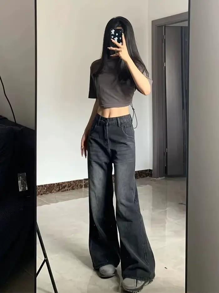 Jean Vintage coréen taille haute pour femmes