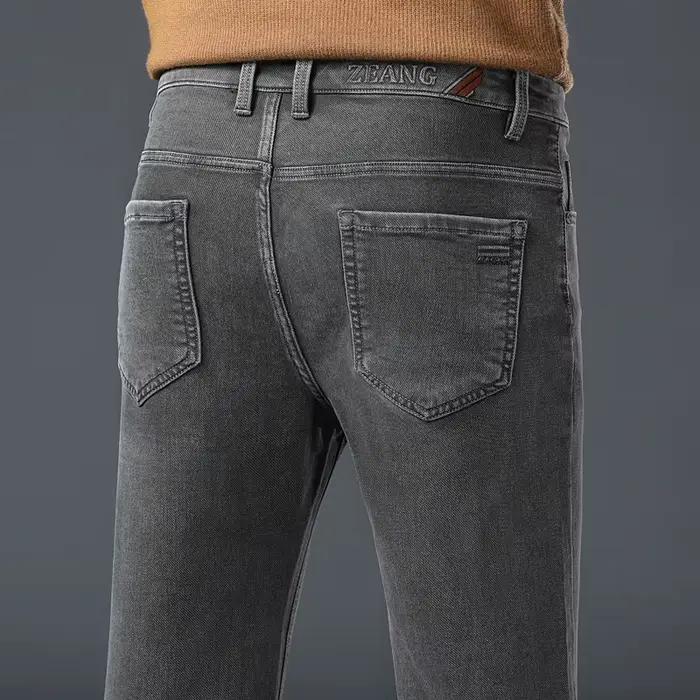 Jean gris pour homme – Nouvelle collection printemps-automne – Pantalon décontracté élastique coupe droite classique – Style vintage délavé pour le travail et les affaires
