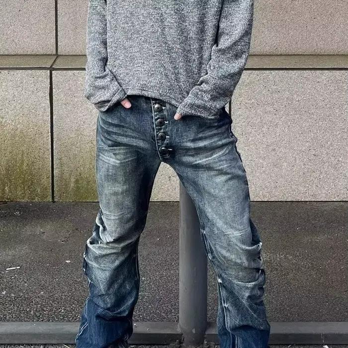 Jeans à boutons Printemps 2026 Nouveau design de pantalon long polyvalent simple bleu slim