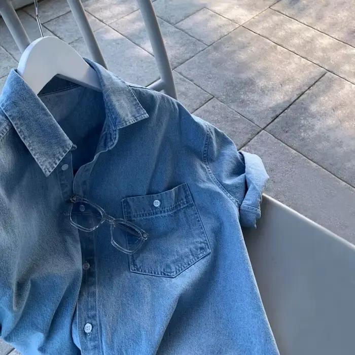 Chemise en jean délavé à manches courtes pour homme – Style décontracté et ample pour l'été