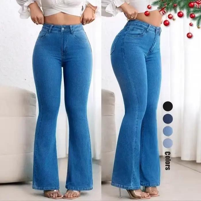 Jean évasé taille haute élastique pour femme