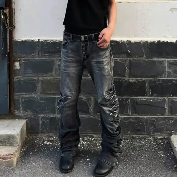 LUZHEN Original Niche Design Streetwear hommes coupe ajustée pantalon en Denim droit 2025 nouveau dégradé lavé plissé jean décontracté JY4511