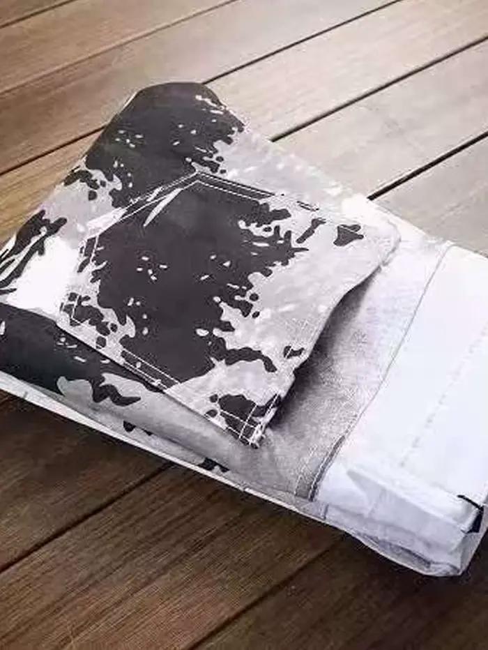 Jean homme décontracté noir et gris imprimé Denim pantalon coupe ajustée jambe droite confort taille moyenne