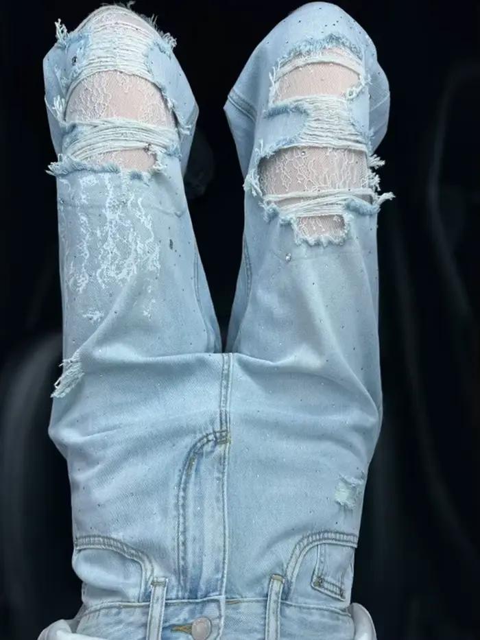 Jean taille haute en dentelle patchwork