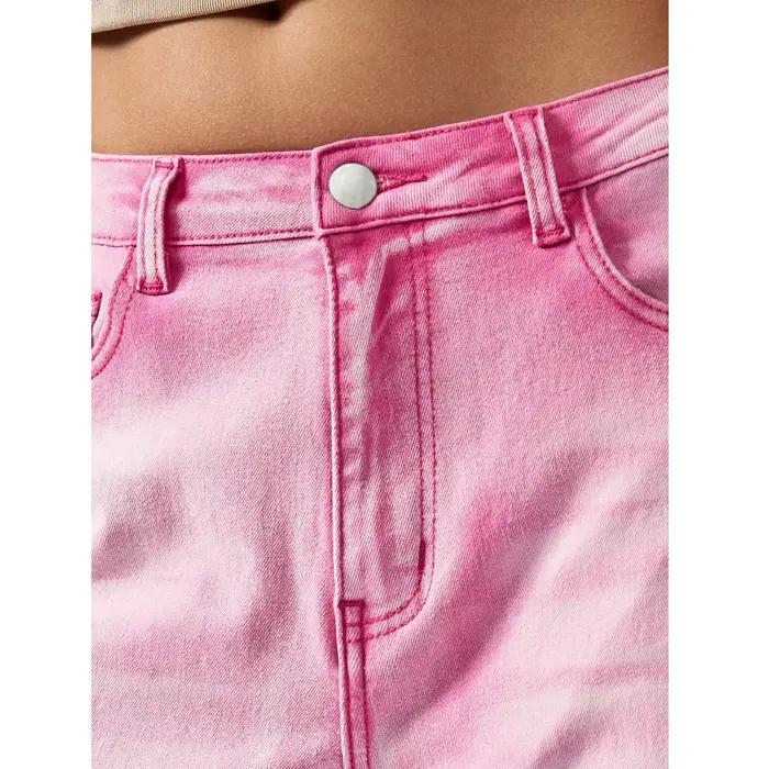Jean droit rose délavé pour femme – Style décontracté et simple
