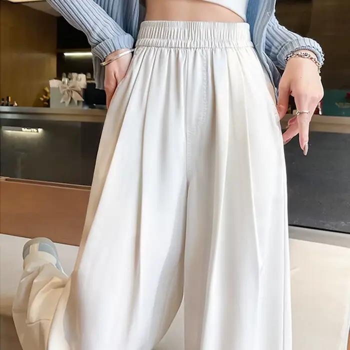 Jean décontracté à taille élastique pour femme, coupe large, denim souple et léger, style Harajuku, pantalon droit, mode automne, style décontracté polyester adoucissant