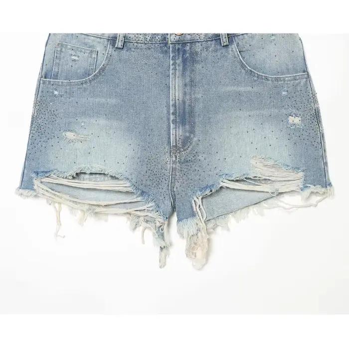 Shorts en jean taille haute pour femme - Bermuda décontracté style streetwear pour l'été