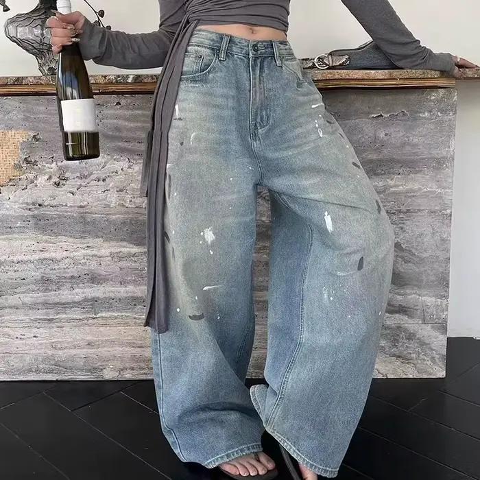 Femmes concepteur taille haute jean pantalon femme Chic imprimé Baggy Denim