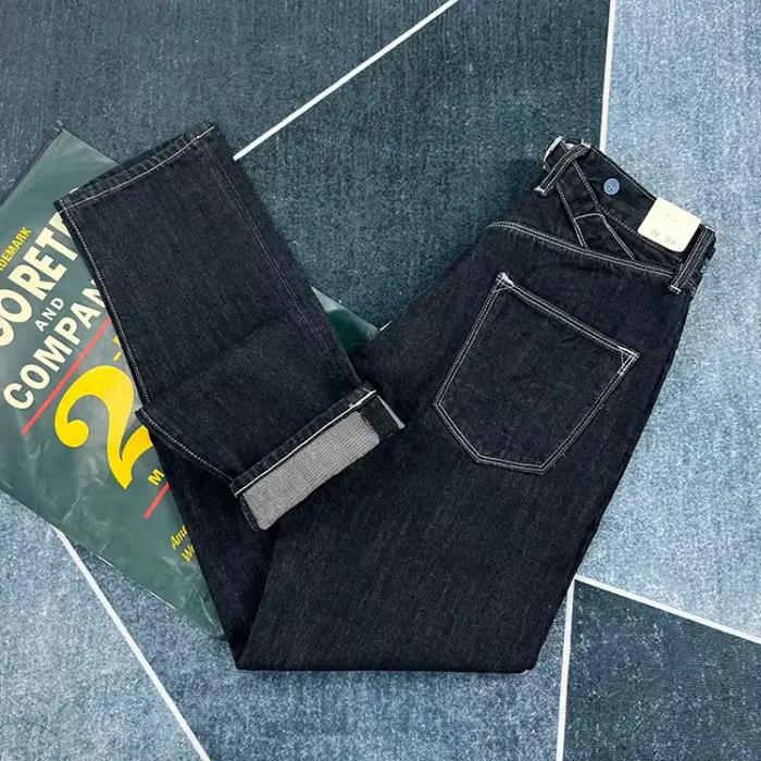 100% coton dos Paris boucle printemps noir jean droit pour hommes américain Style rétro décontracté japonais mince effilé pantalons longs