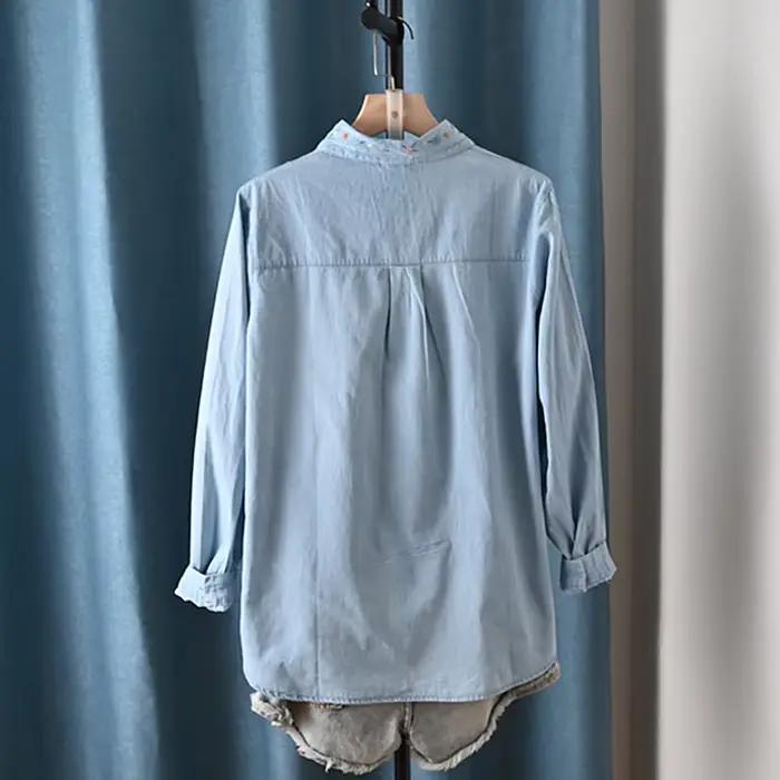 Harajuku y2k Denim chemises femmes printemps hauts mode coréenne à manches longues fleurs broderie