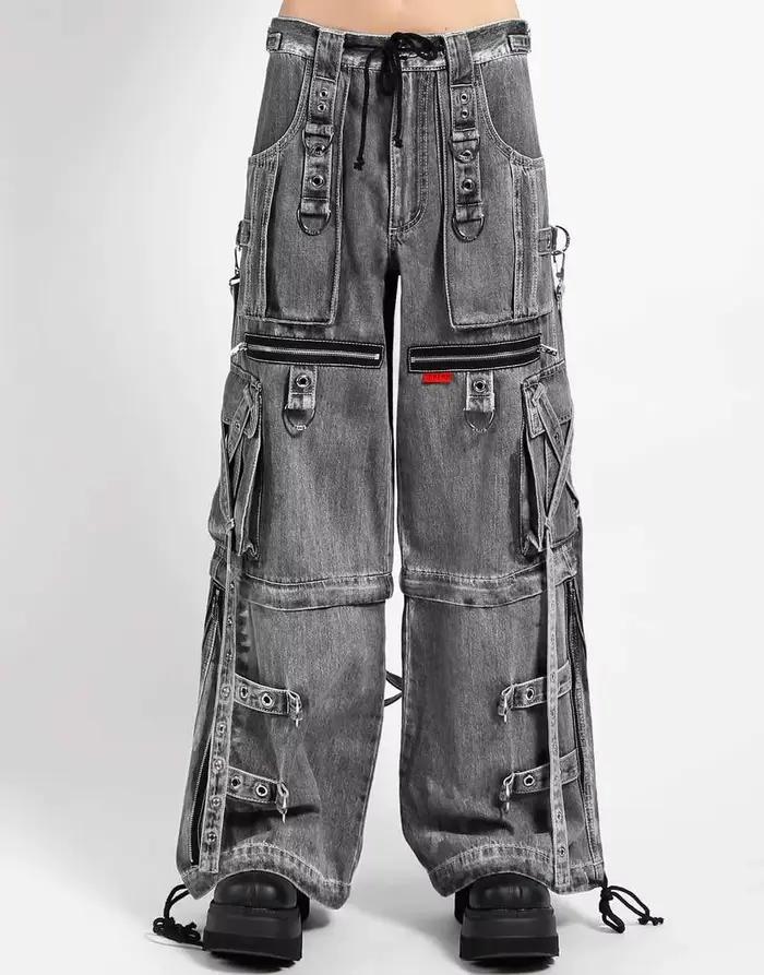 Y2K pantalon pantalon Streetwear lavé en détresse noir gris jambe large jean hommes femmes Goth Punk Multi poche surdimensionné Baggy jean