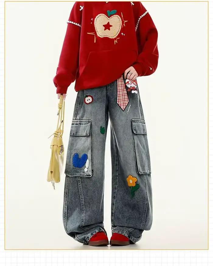 Jean brodé Harajuku pour femmes