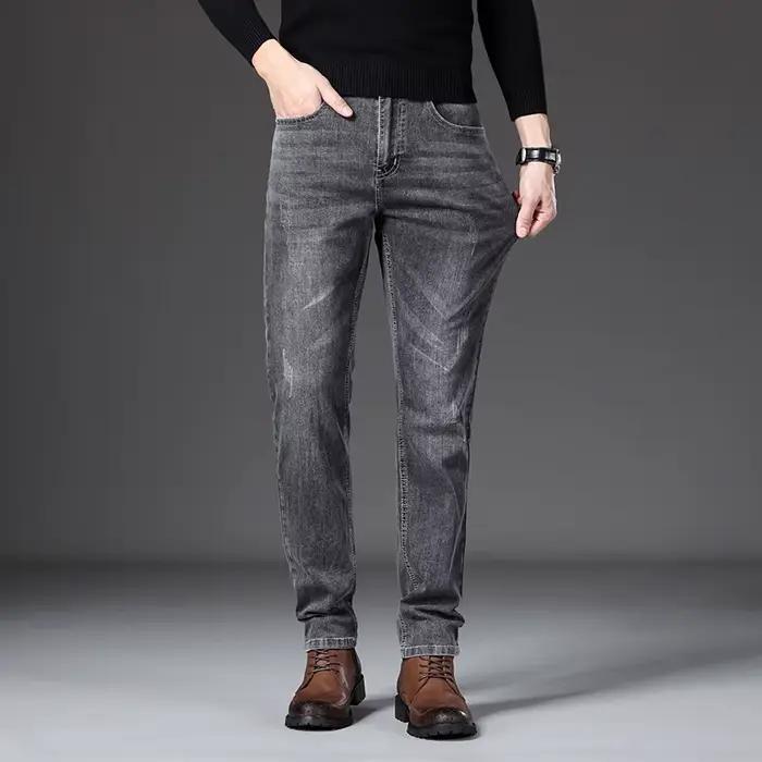 2 couleurs mode coréenne hommes jean moulant nostalgie lavé coupe ajustée classique décontracté rue skateboard Denim pantalon
