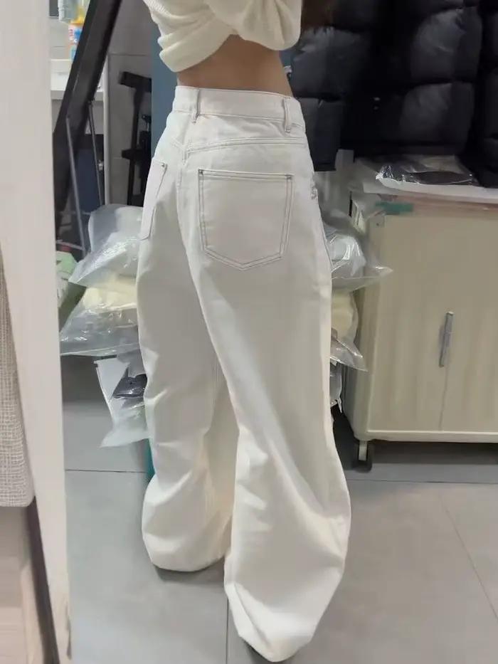 Jean baggy blanc Zynvora brodé, coupe ample, style Y2K, Harajuku, années 2000, rétro américain, grunge, tendance High Street, nouvelle arrivée