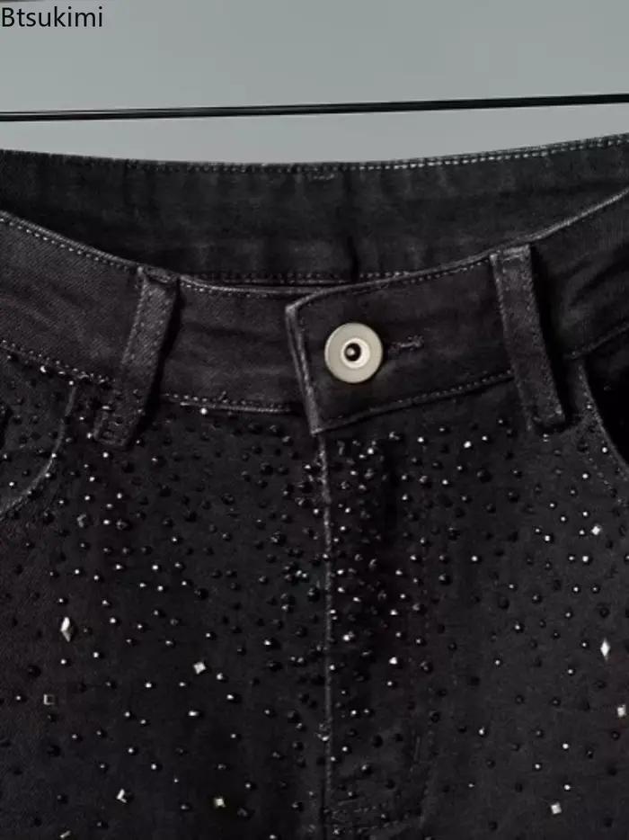 2026 Nouveaux hommes Jeans Noirs Mode Pleine Étoile Diamant Embelli Conception Style Coréen Denim Pantalons Décontractés