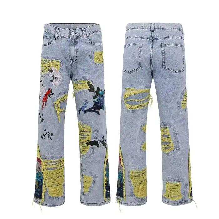 Jeans Brodés à Jambes Droites pour Couple