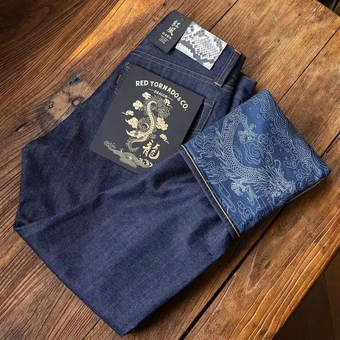 Jeans WUBIN édition limitée en denim indigo naturel et rouge tornade pour homme, élégant et durable, pour toutes les occasions