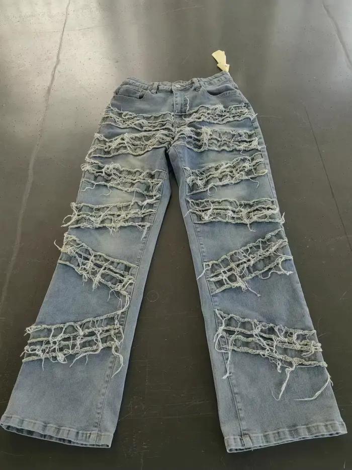 Y2k vêtements Streetwear jean gland pantalon femmes 2024 décontracté taille haute Design denim bleu mode Baggy