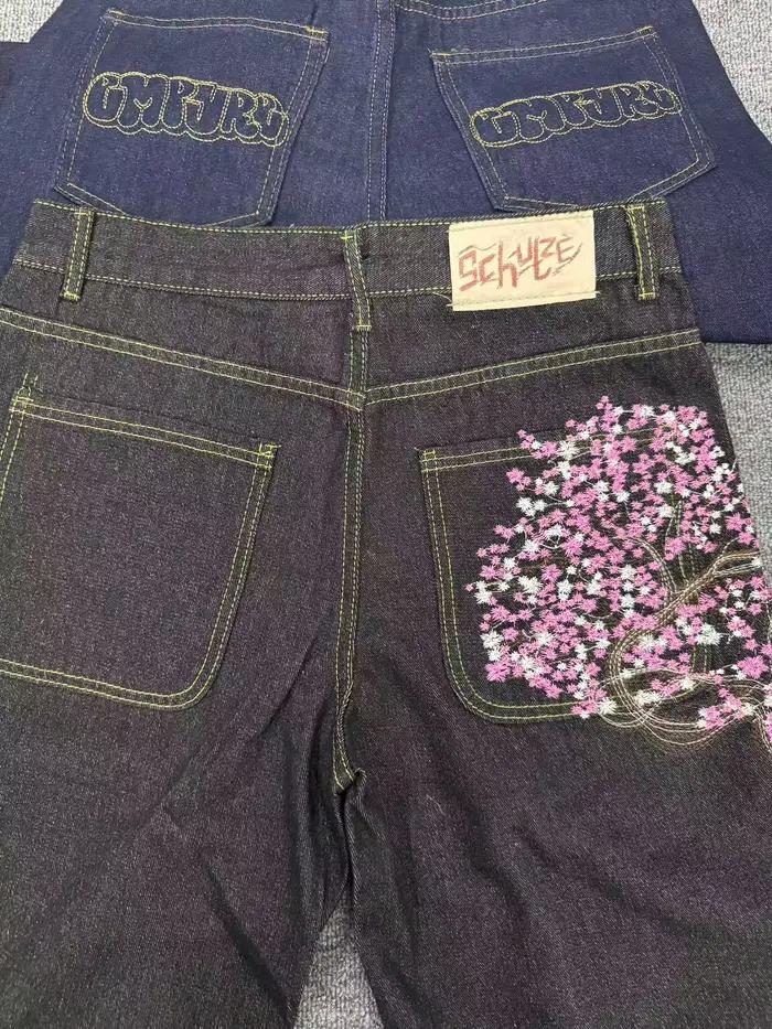 Nouveau style brodé résistant à l'usure droit court denim tendance lâche célébrité skateboard pantalon nouvelles étiquettes mêmes jeans à jambes larges