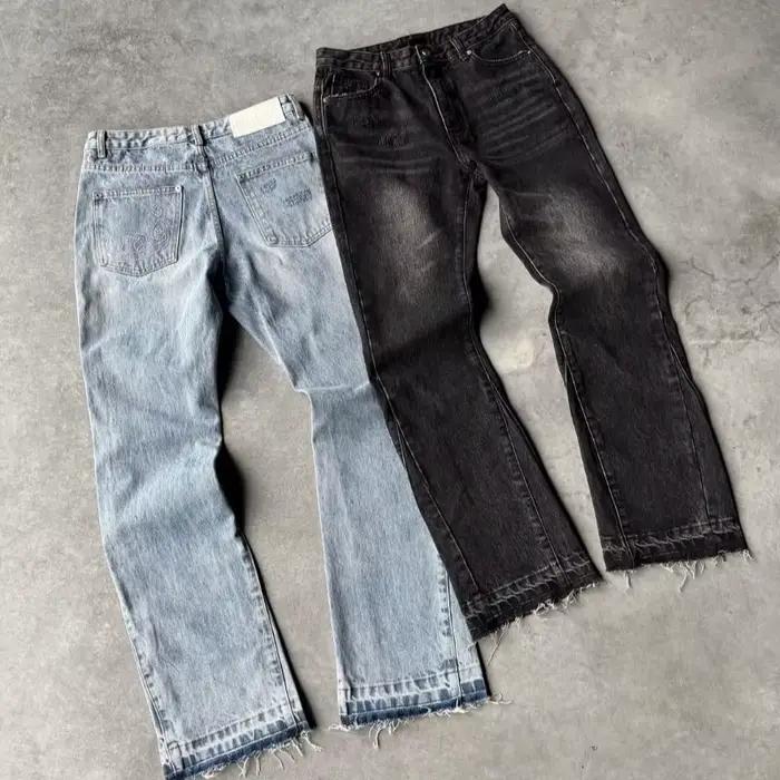 Y2K Vintage Slim Fit jean à la mode lavé hommes femmes Harajuku Hip Hop jambe droite pantalon gothique frangé
