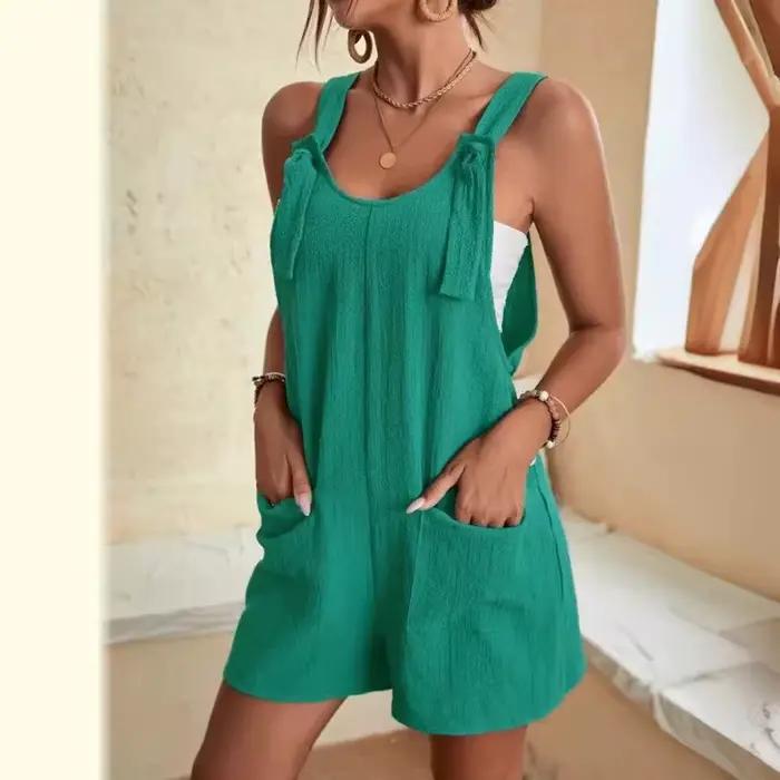 Femmes jambes larges salopette décontracté sangle réglable sans manches Double poche combinaisons Sexy ample basique quotidien barboteuses OUFY-308