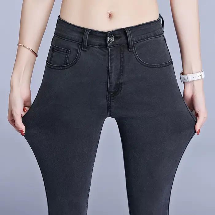 Jeans Mommy Femme Taille Standard Bleu Gris Noir Pantalon Crayon Élégant Pour Femmes Occasions Spéciales