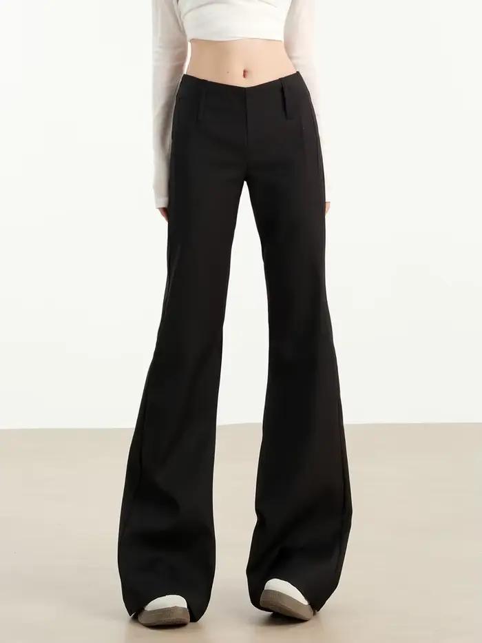 Pantalon évasé noir taille basse pour femme élégant et décontracté coupe ajustée confortable pour toutes les occasions quotidiennes automne été