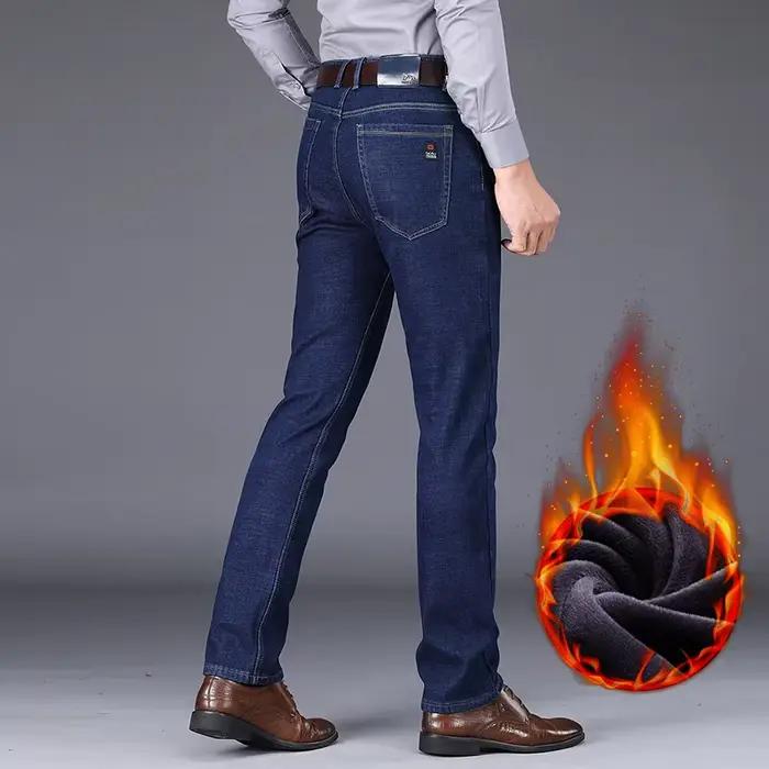 Nouveaux hommes polaire chaud jean hiver épaissir peluche velours bureau d'affaires Denim pantalon marque vêtements