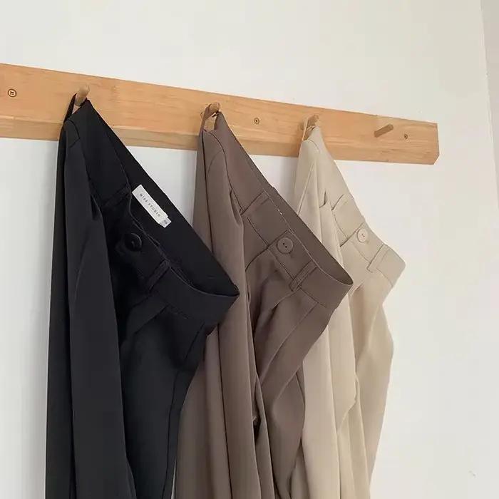 Pantalon droit taille haute pour femme mode coréenne bouton décontracté polyester viscose bureau occasions spéciales automne 2024