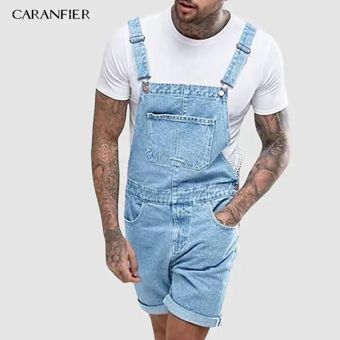 CARANFIER été hommes jean salopette avec poche décontracté Denim combinaison courte pantalon homme jarretelle vêtements mode Streetwear